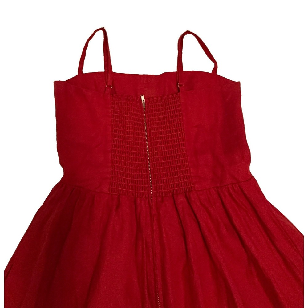REFORMATION Tori Cherry Red 100% Linen Smocked Midi Dress Coastal Resort USA 6 - Picture 4 of 13